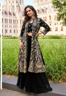 Royal Embroidered Black Palazzo Attire with Graceful Shrug
