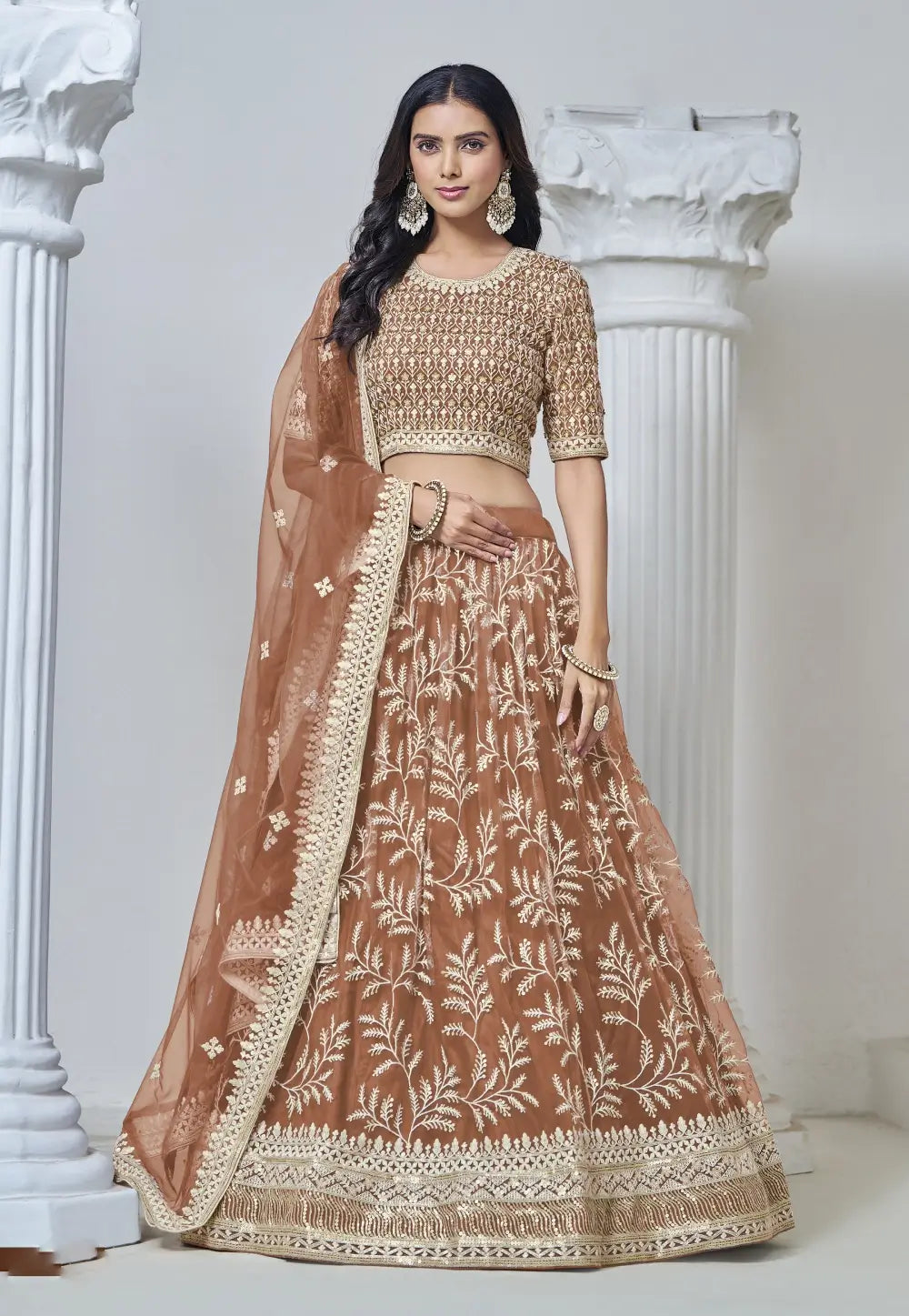 Royal Embroidered Brown Lehenga for the Modern Maharani