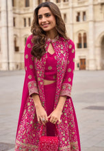 Load image into Gallery viewer, Royal Embroidered Magenta Palazzo Attire with Graceful Shrug
