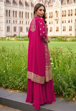Load image into Gallery viewer, Royal Embroidered Magenta Palazzo Attire with Graceful Shrug

