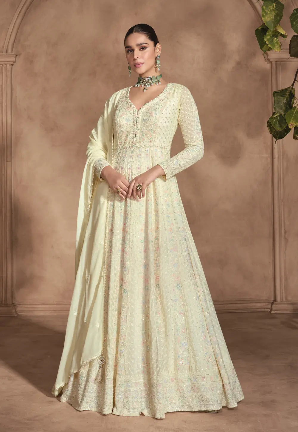 Royal Light Yellow Embroidered Anarkali Gown