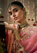 Load image into Gallery viewer, Royal Charm Pink And Olive Green Embroidered Wedding Saree
