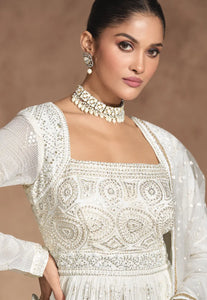 Royal White Embroidered Anarkali Gown