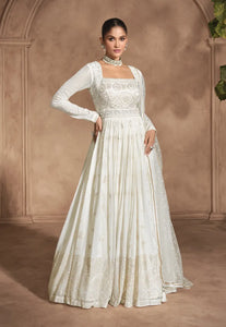 Royal White Embroidered Anarkali Gown