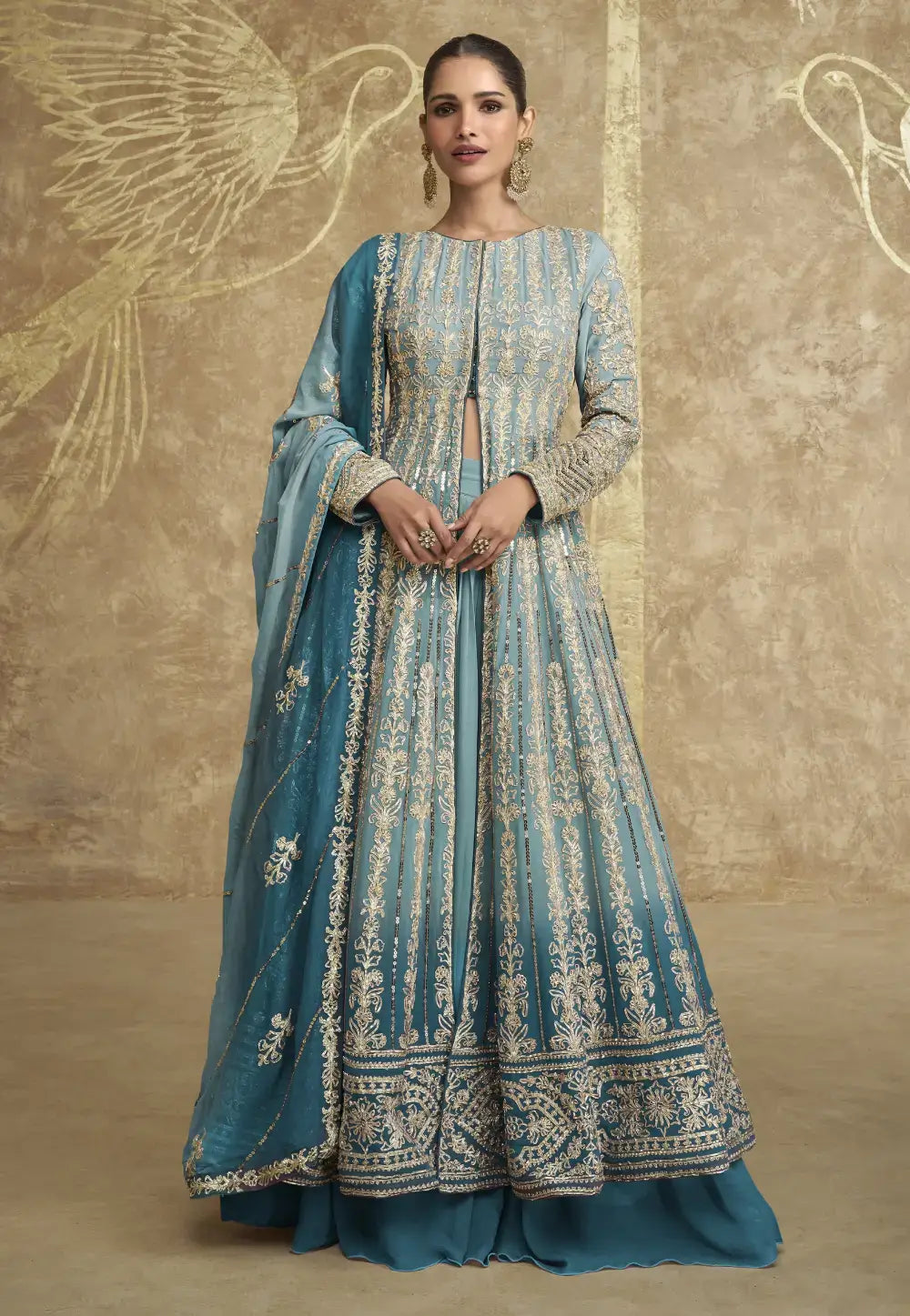 Royal Radiance Light Blue Anarkali Style Lehenga Fashneo Royal Radiance Light Blue Anarkali Style Lehenga Fashneo