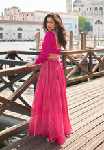 Load image into Gallery viewer, Silk Embroidered Pink Sharara Suit with Striped Pants
