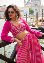 Load image into Gallery viewer, Silk Embroidered Pink Sharara Suit with Striped Pants
