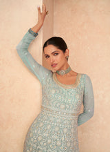 Load image into Gallery viewer, Sky Blue Lucknowi Embroidered Anarkali Gown
