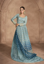 Load image into Gallery viewer, Soft Hues Timeless Embroidered Blue Anarkali
