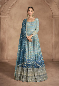 Soft Hues Timeless Embroidered Blue Anarkali