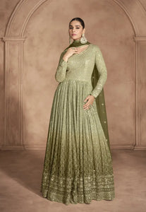 Soft Hues Timeless Embroidered Olive Green Anarkali