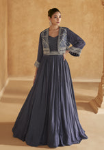 Load image into Gallery viewer, Sophisticated Embroidered Blue Anarkali Gown
