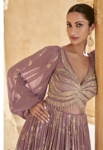 Sophisticated Embroidered Mauve Anarkali Gown