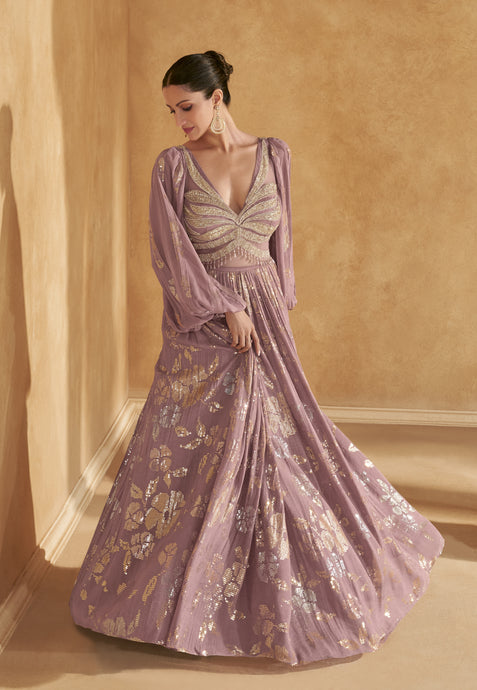 Sophisticated Embroidered Mauve Anarkali Gown