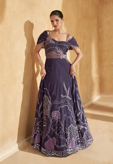 Sophisticated Embroidered Purple Anarkali Gown