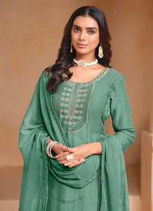 Sophisticated Embroidered Sea Green Salwar Suit