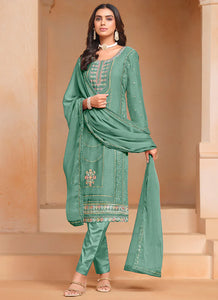 Sophisticated Embroidered Sea Green Salwar Suit