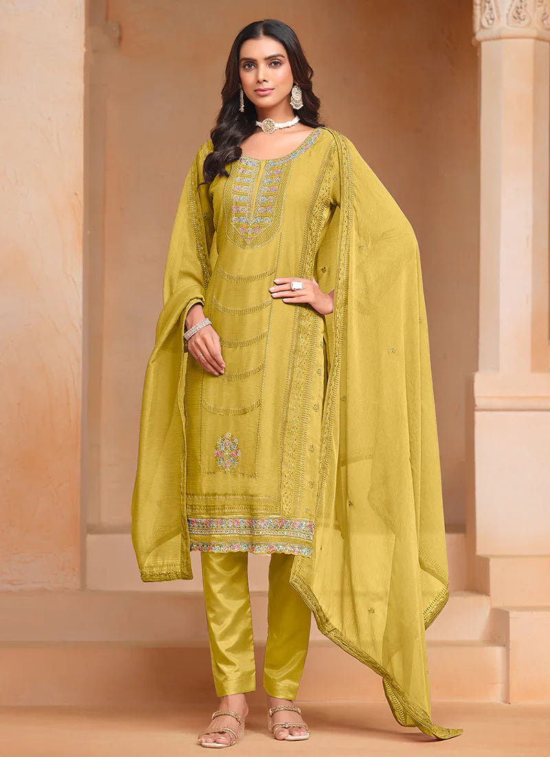 Sophisticated Embroidered Yellow Salwar Suit