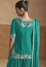 Load image into Gallery viewer, Sophisticated Grace Teal Blue Embroidered Lehenga
