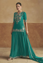 Load image into Gallery viewer, Sophisticated Grace Teal Blue Embroidered Lehenga
