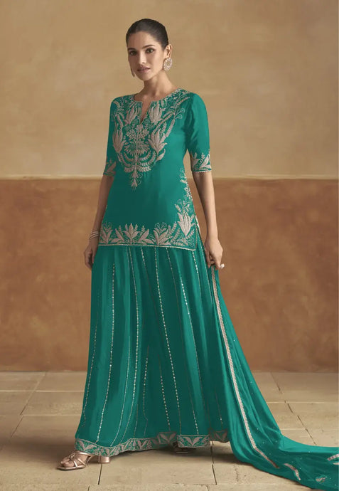 Sophisticated Grace Teal Blue Embroidered Lehenga