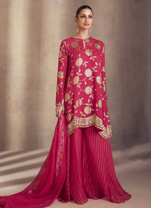 Stitched Serenity Magenta Pink Embroidered Sharara Suit