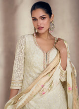 Load image into Gallery viewer, Stitched Serenity Off White Embroidered Sharara Suit
