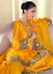 Stitched Serenity Yellow Embroidered Sharara Suit