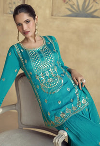 Stunning Embroidered Blue Sharara Ensemble