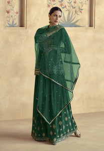 Stunning Embroidered Dark Green Sharara Ensemble