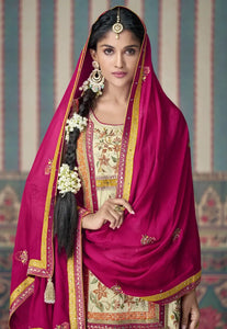 Stunning Embroidered Dark Pink Palazzo Suit