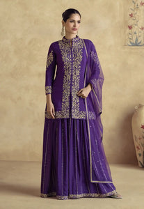 Stunning Embroidered Purple Sharara Ensemble