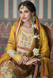 Stunning Embroidered Yellow Palazzo Suit