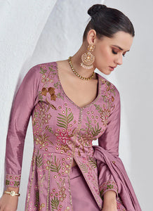 Stunning Pink Multi Embroidered Lehenga Style Suit