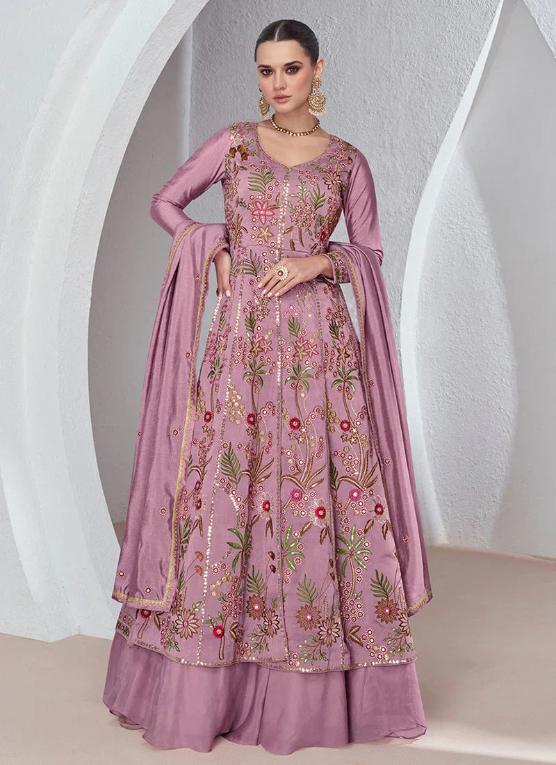 Stunning Pink Multi Embroidered Lehenga Style Suit