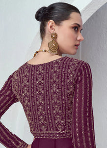 Stunning Purple Multi Embroidered Lehenga Style Suit