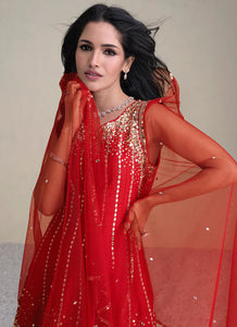 Stunning Red Ethnic Dhoti Style Pant Suit