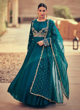 Load image into Gallery viewer, Teal Heavy Embroidered  Kalidar Anarkali Suit

