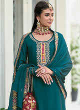 Load image into Gallery viewer, Teal Multi Colour Designer Gharara Style Suit
