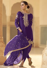 Load image into Gallery viewer, The Embroidered Couture Purple Pant Style Suit
