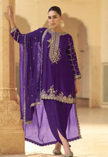 Load image into Gallery viewer, The Embroidered Couture Purple Pant Style Suit
