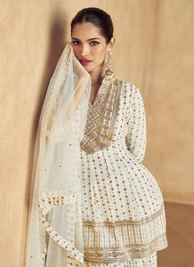 Timeless Cream Embroidered Sharara Style Suit