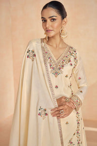 Timeless Florals Embroidered Cream Sharara Suit