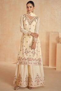 Timeless Florals Embroidered Cream Sharara Suit