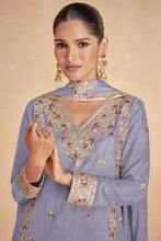 Load image into Gallery viewer, Timeless Florals Embroidered Lilac Sharara Suit
