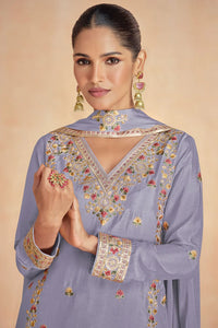 Timeless Florals Embroidered Lilac Sharara Suit