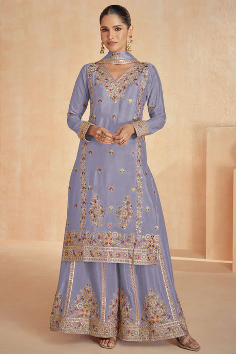 Timeless Florals Embroidered Lilac Sharara Suit