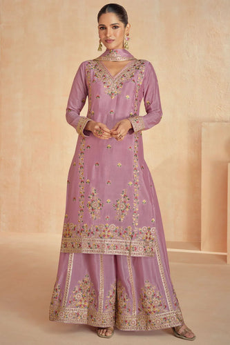 Timeless Florals Embroidered Pink Sharara Suit