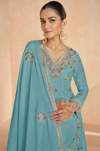 Timeless Florals Embroidered Sky Blue Sharara Suit