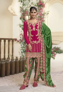 Timeless Grace Embroidered Pink-Green Dhoti Style Outfit